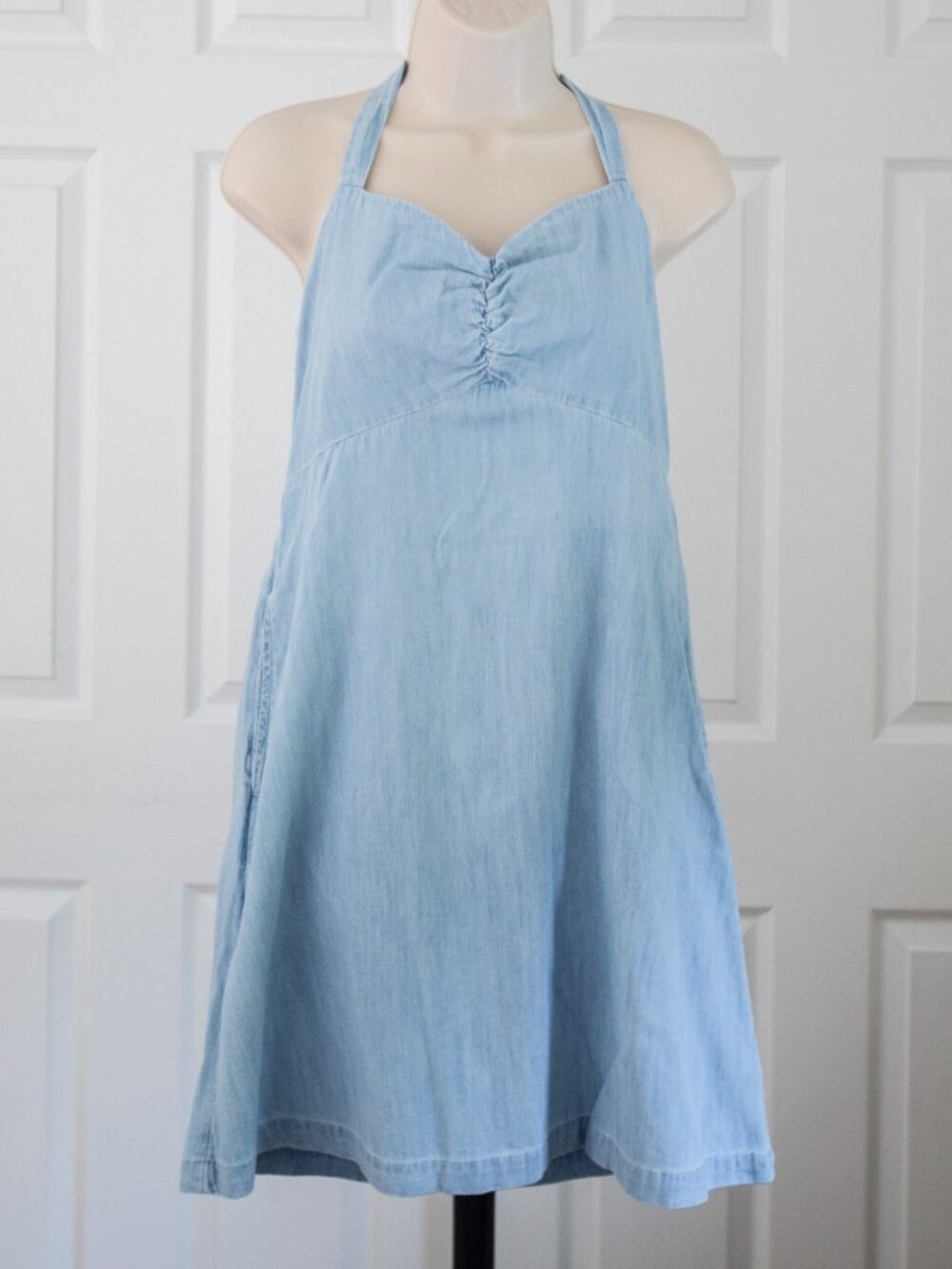 Light Blue Denim Halter Mini Dress with Pockets! NWOT